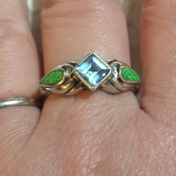 Vintage Jewelry - VINTAGE Blue Topaz Green Turquoise Sterling Silver Ring